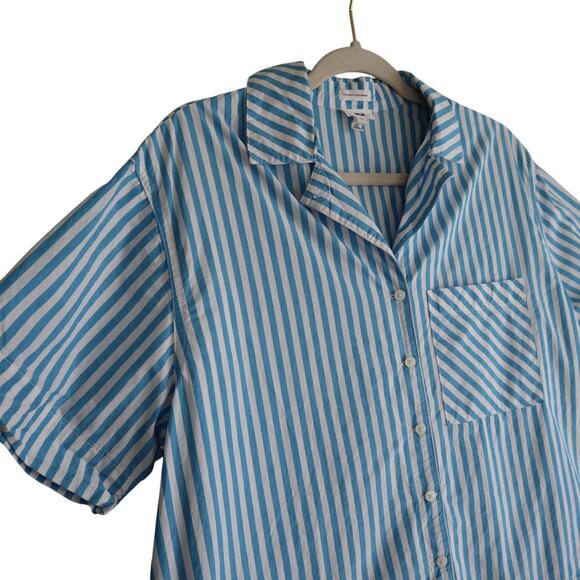 Aerie Womens Poplin Pajama Shirt Size Small Blue White Stripe Cotton Cropped - Picture 3 of 11